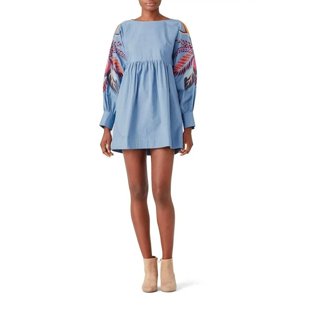 Free People Mini Obsessions Embroidered Dress‎ in Blue
